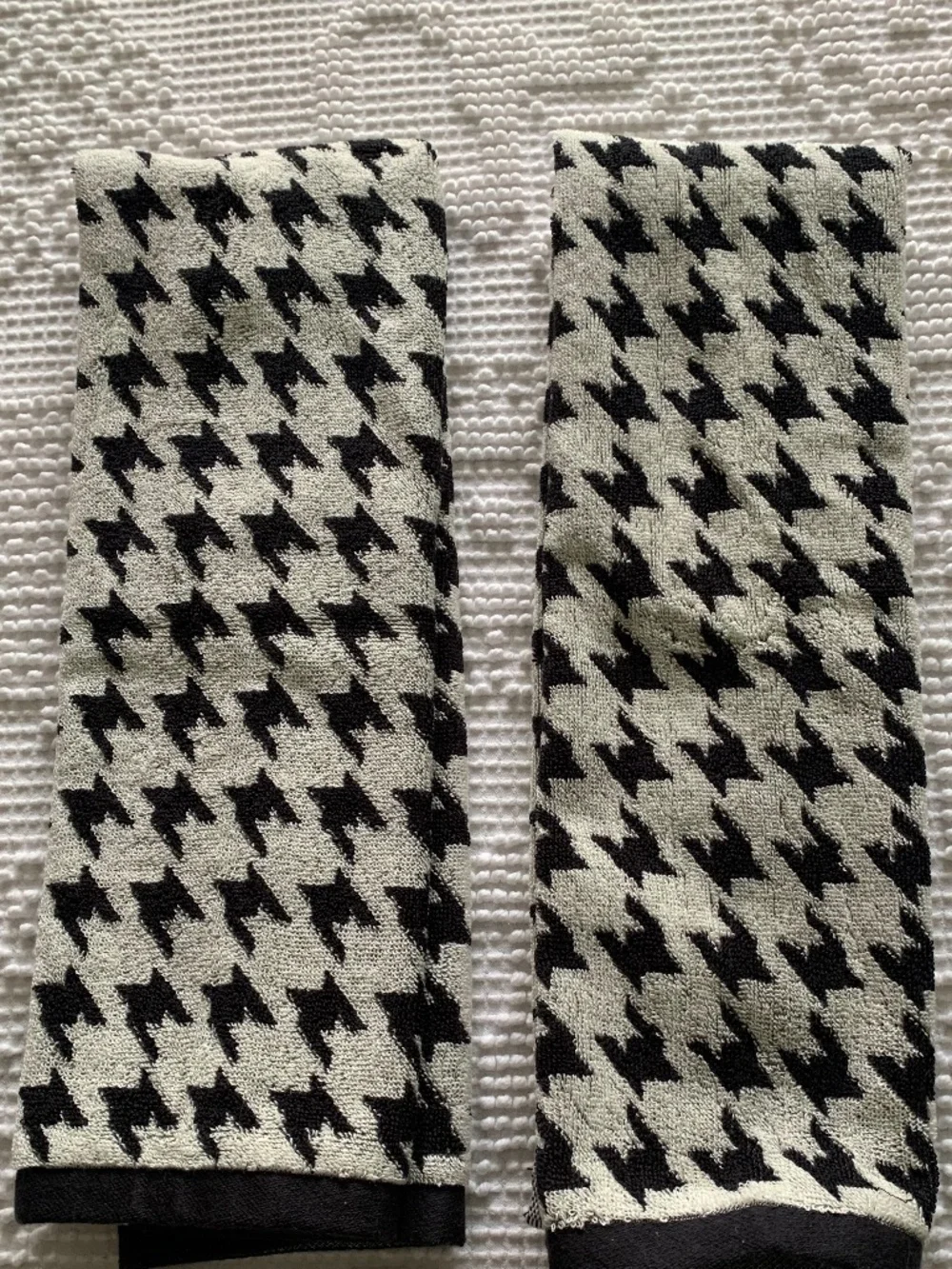 Two Black and White Houndstooth Hand Towels